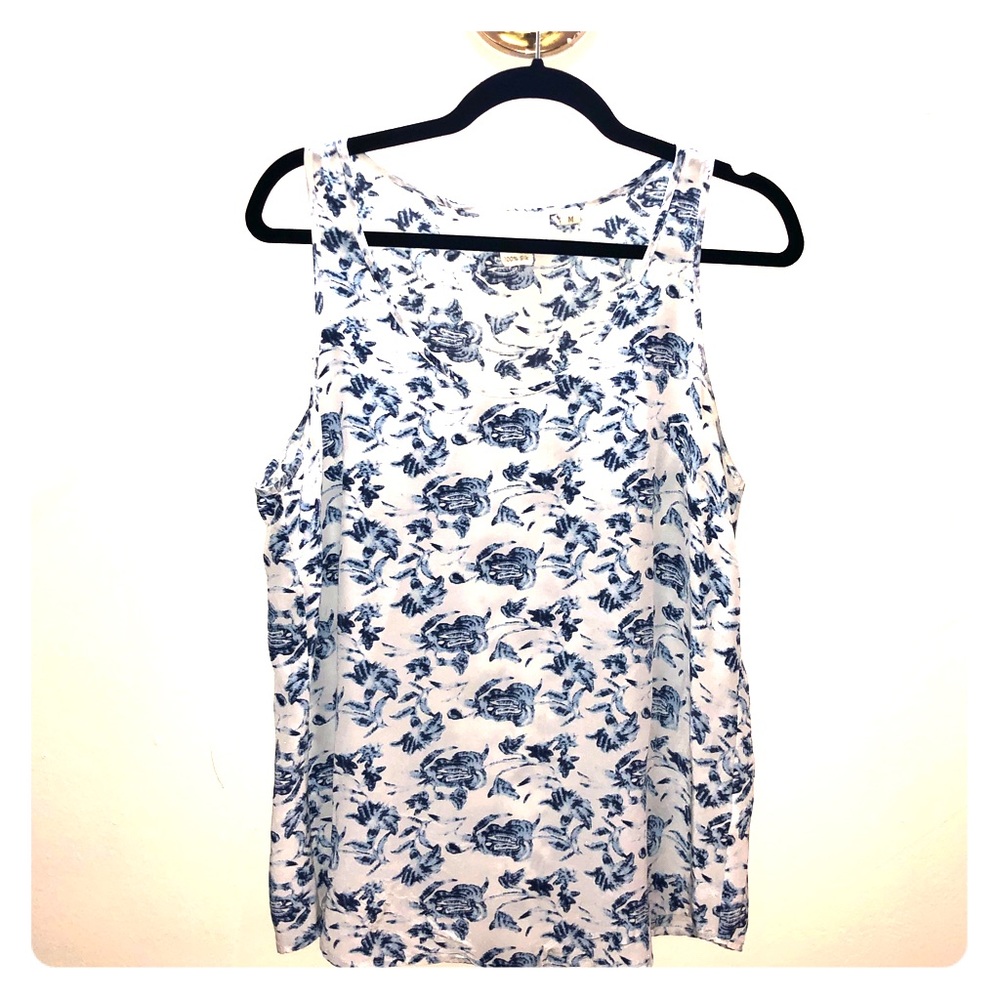 Cynthia Rowell White Blouse with Navy Floral